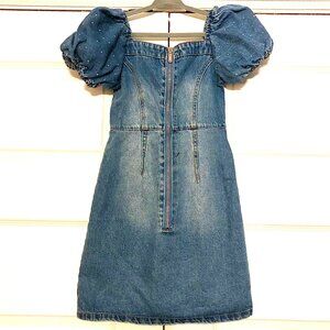 NWT TRUCE Pretty Chic Rhinestone Puff Sleeve Denim Dress S (7-8)